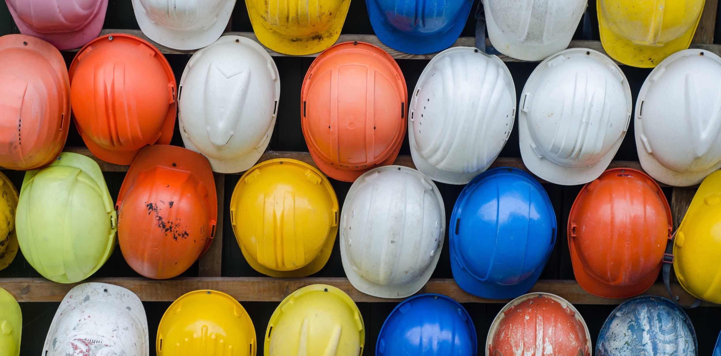 colorful collection of hardhats